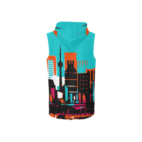 architecture skyline teal black orange All Over Print Sleeveless Zip Up Hoodie for Women (Model H16)