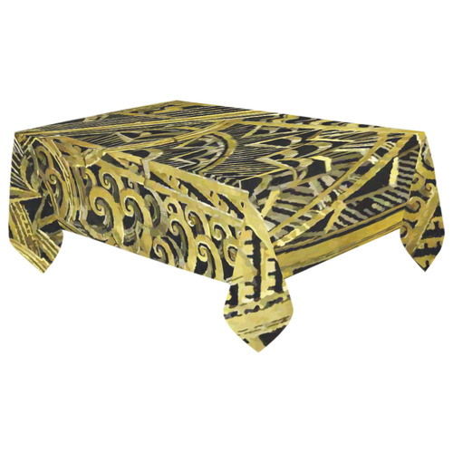 Art Deco Beautiful Gold Floral Geometric Cotton Linen Tablecloth 60"x 104"