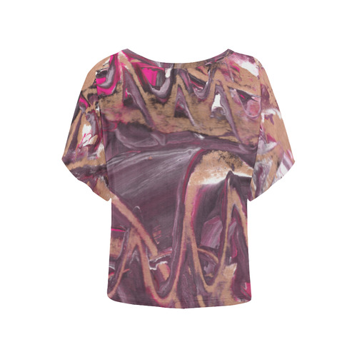 Abstract Acryl Painting plum brown pink Women's Batwing-Sleeved Blouse T shirt (Model T44)