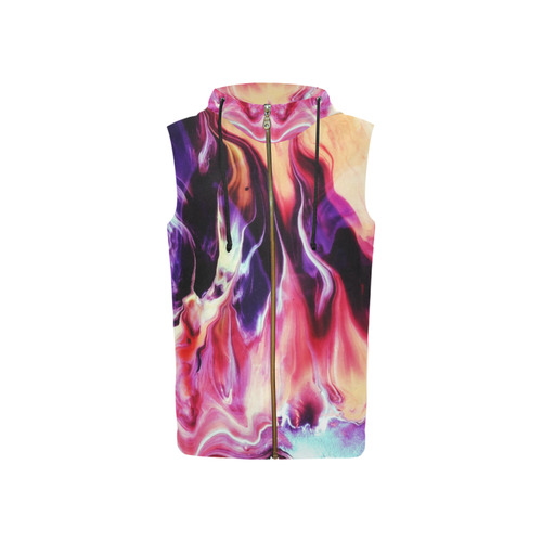 Abstract Watercolor Painting Crazy Fire All Over Print Sleeveless Zip Up Hoodie for Women (Model H16)