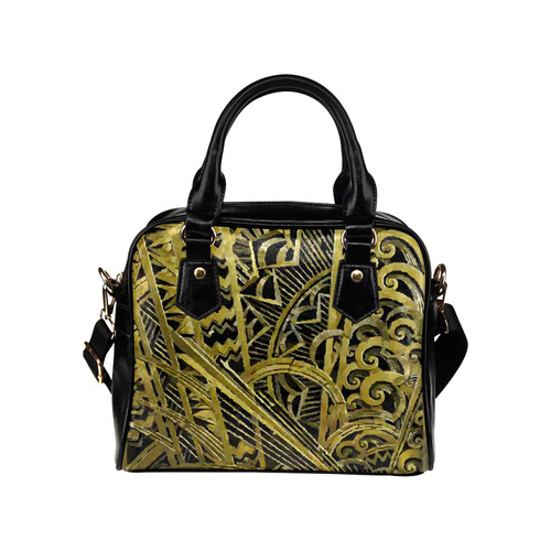 Art Deco Beautiful Gold Floral Geometric Shoulder Handbag (Model 1634)