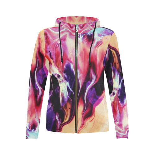 Abstract Watercolor Painting Crazy Fire All Over Print Full Zip Hoodie for Women (Model H14)