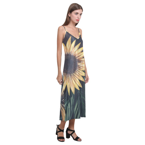 Sunflower Life V-Neck Open Fork Long Dress(Model D18)
