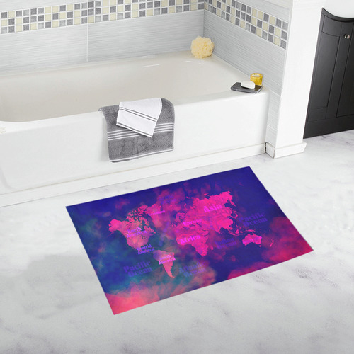 world map #world #map Bath Rug 20''x 32''