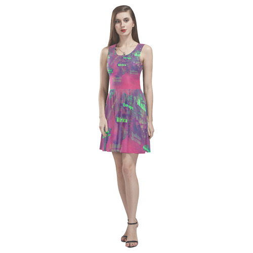 world map #world #map Thea Sleeveless Skater Dress(Model D19)