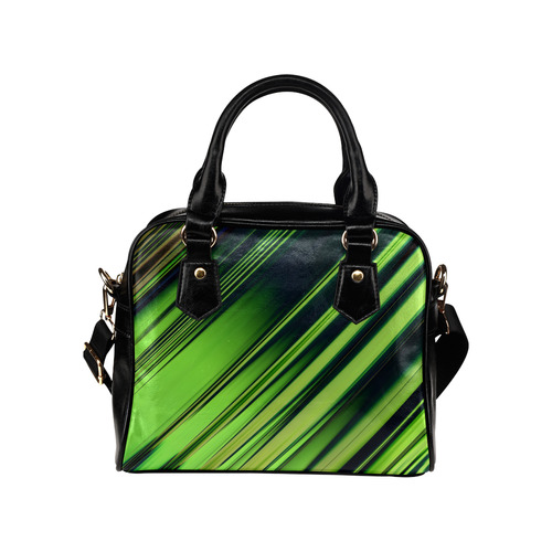 Diagonal Green/Black Abstract Shoulder Handbag (Model 1634)