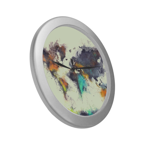 world map #world #map Silver Color Wall Clock