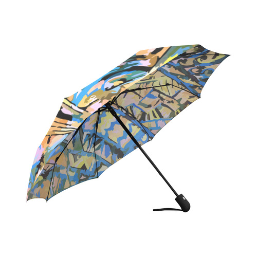 Art Deco Blue Gold Vintage Retro Auto-Foldable Umbrella (Model U04)