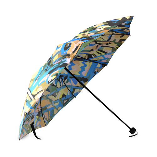 Art Deco Blue Gold Vintage Retro Foldable Umbrella (Model U01)