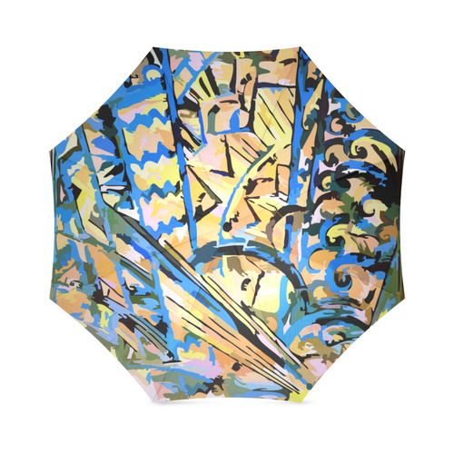 Art Deco Blue Gold Vintage Retro Foldable Umbrella (Model U01)