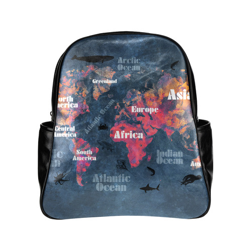 world map #world #map Multi-Pockets Backpack (Model 1636)