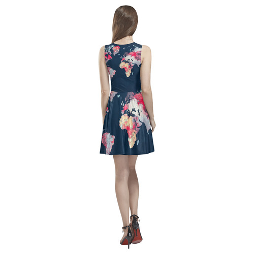 world map #world #map Thea Sleeveless Skater Dress(Model D19)