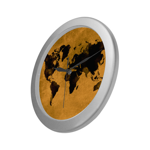 world map #world #map Silver Color Wall Clock