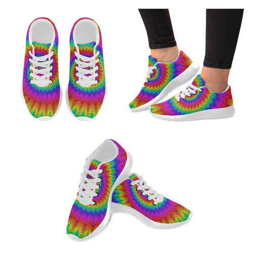 Psychedelic Rainbow Spiral Women's Running Shoes/Large Size (Model 020)