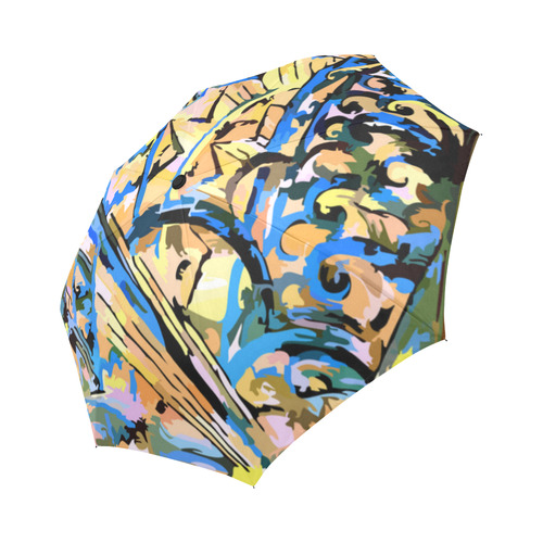 Art Deco Blue Gold Vintage Retro Auto-Foldable Umbrella (Model U04)