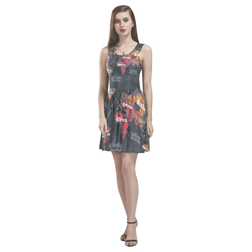 world map #world #map Thea Sleeveless Skater Dress(Model D19)