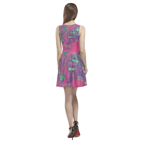 world map #world #map Thea Sleeveless Skater Dress(Model D19)