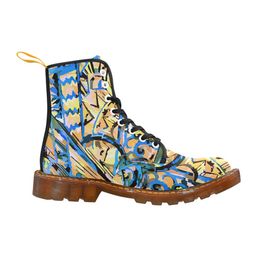 Art Deco Blue Gold Vintage Retro Martin Boots For Women Model 1203H