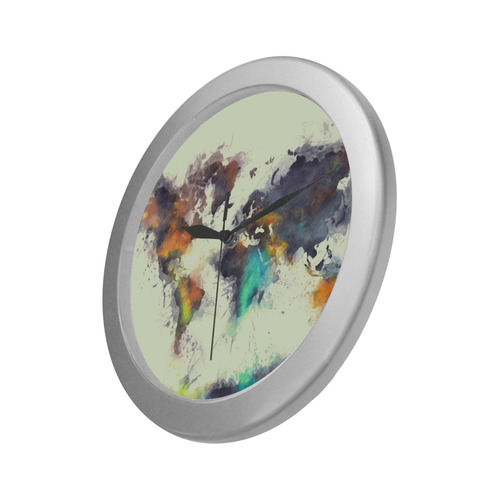 world map #world #map Silver Color Wall Clock