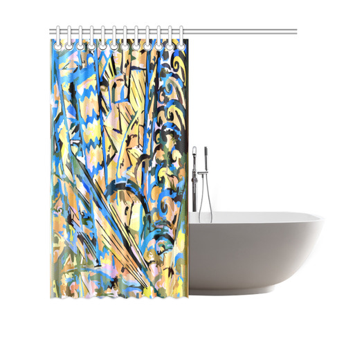 Art Deco Blue Gold Vintage Retro Shower Curtain 69"x70"