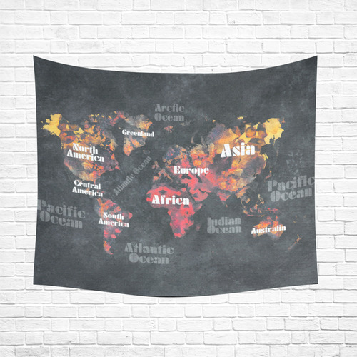 world map #world #map Cotton Linen Wall Tapestry 60"x 51"