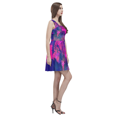 world map #world #map Thea Sleeveless Skater Dress(Model D19)