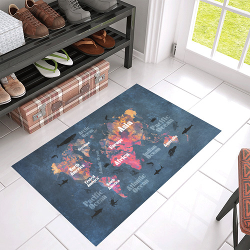 world map #world #map Azalea Doormat 30" x 18" (Sponge Material)