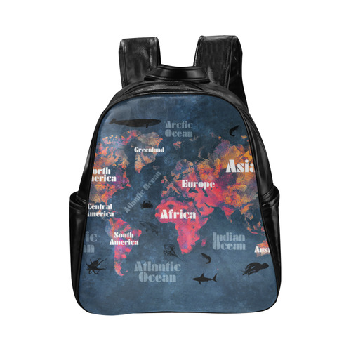 world map #world #map Multi-Pockets Backpack (Model 1636)