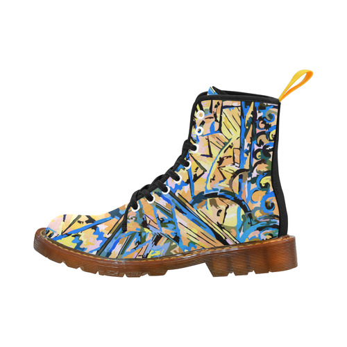 Art Deco Blue Gold Vintage Retro Martin Boots For Women Model 1203H