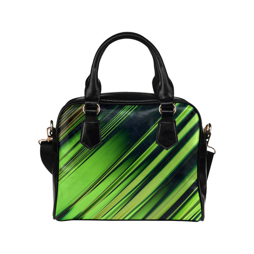 Diagonal Green/Black Abstract Shoulder Handbag (Model 1634)