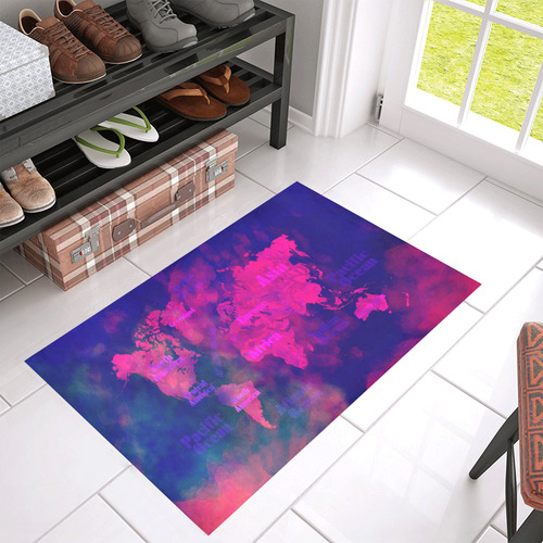 world map #world #map Azalea Doormat 30" x 18" (Sponge Material)