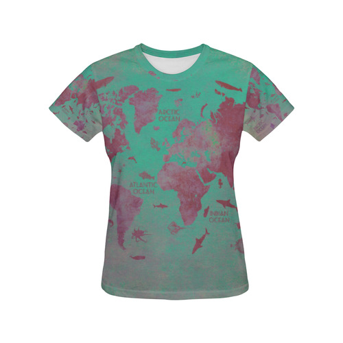 world map #world #map All Over Print T-Shirt for Women (USA Size) (Model T40)