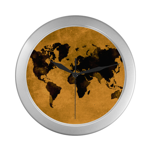 world map #world #map Silver Color Wall Clock