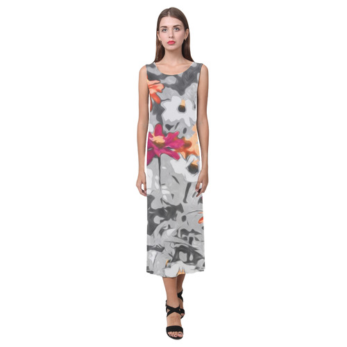 Flowers, black,white and splashA by JamColors Phaedra Sleeveless Open Fork Long Dress (Model D08)