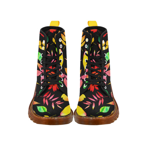 Red Green Yellow Autumn Leaves Floral Martin Boots For Women Model 1203H