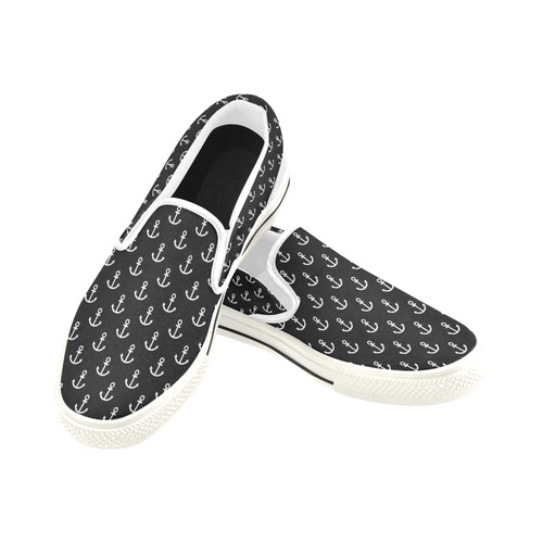 Black Anchor Female Slip Ons Women's Slip-on Canvas Shoes/Large Size (Model 019)
