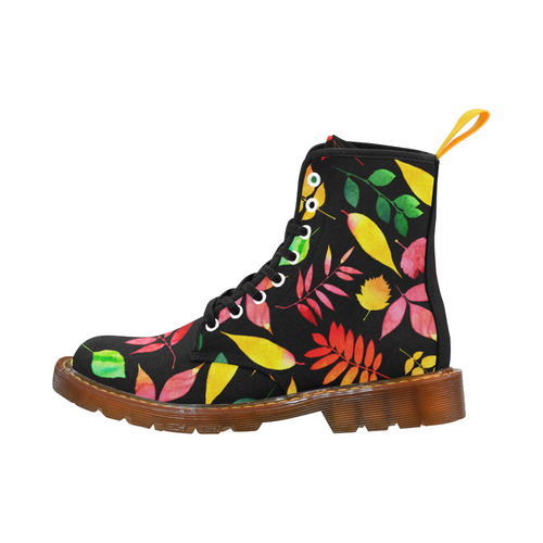 Red Green Yellow Autumn Leaves Floral Martin Boots For Women Model 1203H