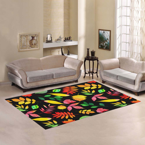 Red Green Yellow Autumn Leaves Floral Area Rug7'x5'