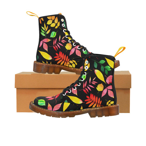 Red Green Yellow Autumn Leaves Floral Martin Boots For Women Model 1203H