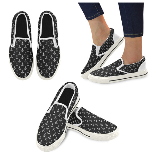 Black Anchor Female Slip Ons Women's Slip-on Canvas Shoes/Large Size (Model 019)