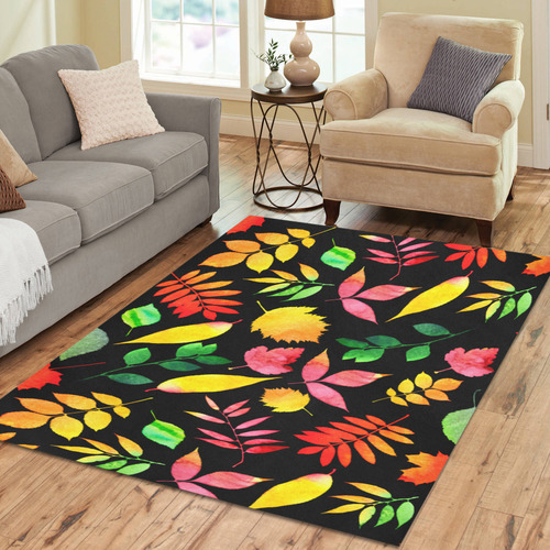 Red Green Yellow Autumn Leaves Floral Area Rug7'x5'