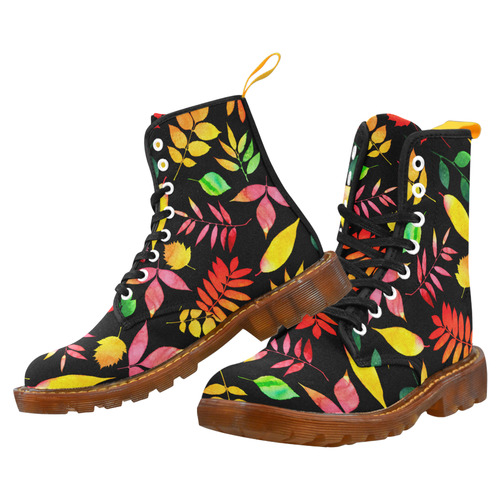 Red Green Yellow Autumn Leaves Floral Martin Boots For Women Model 1203H