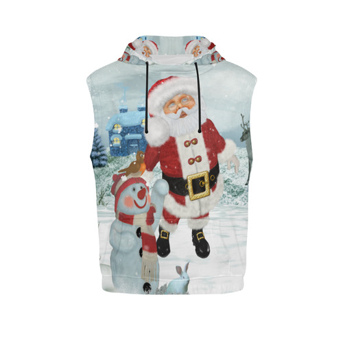 Christmas, Santa Claus with snowman All Over Print Sleeveless Hoodie for Women (Model H15)