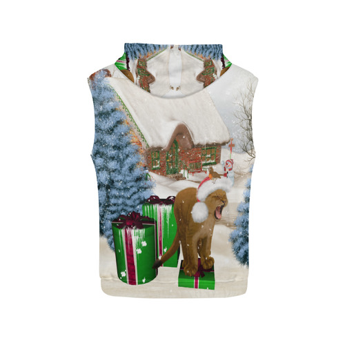 Christmas cute little lion with christmas hat All Over Print Sleeveless Hoodie for Women (Model H15)