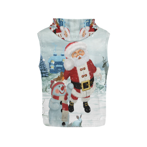 Christmas, Santa Claus with snowman All Over Print Sleeveless Hoodie for Women (Model H15)