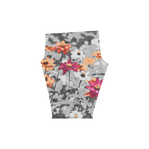 Flowers, black,white and splashA by JamColors Women's Low Rise Capri Leggings (Invisible Stitch) (Model L08)