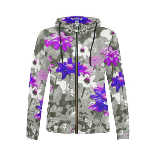 Flowers, black,white and splash C by JamColors All Over Print Full Zip Hoodie for Women (Model H14)