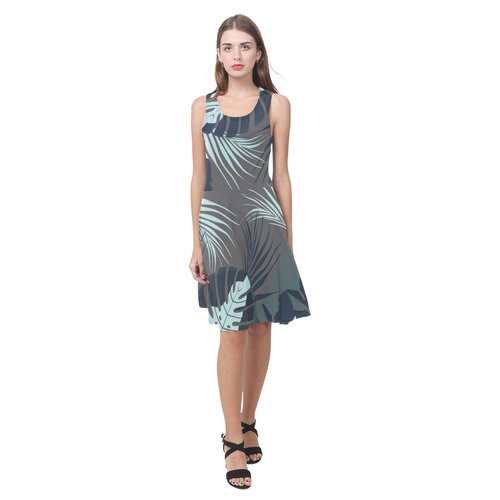 Tropical Monstera Leaves Jungle Pattern Atalanta Casual Sundress(Model D04)