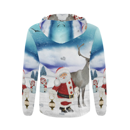 Christmas, Santa Claus with reindeer All Over Print Full Zip Hoodie for Men (Model H14)
