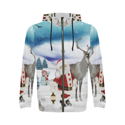 Christmas, Santa Claus with reindeer All Over Print Full Zip Hoodie for Men (Model H14)
